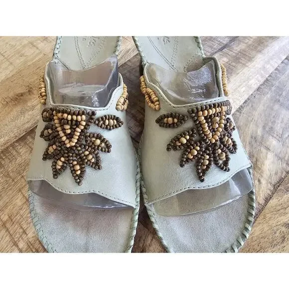 Clarks Artisan Collection Green Empress Beaded Wooden Wedge Sandal Size 7 M EUC - Picture 3 of 12